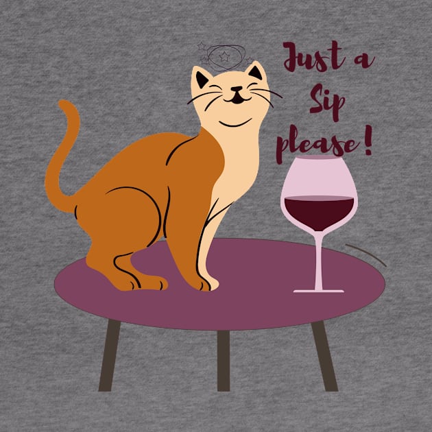 Cute Cat and Wine Funny Design by Reaisha